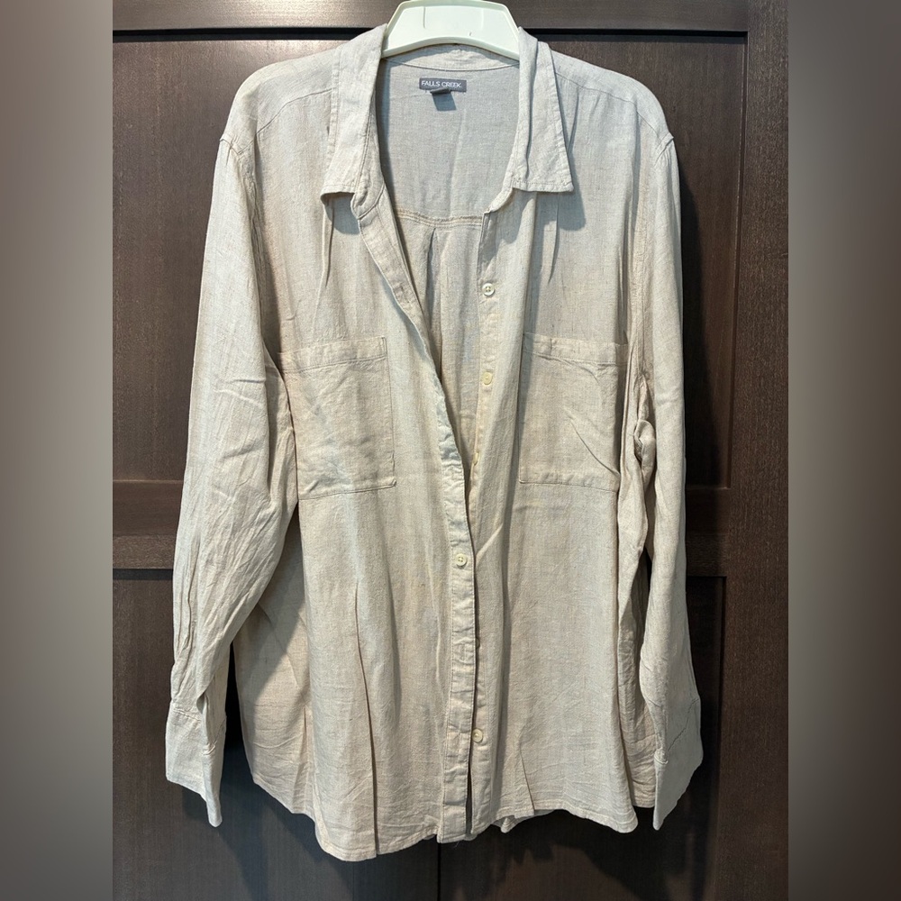 Falls Creek Women’s Light Tan Linen Casual Button Down Shirt